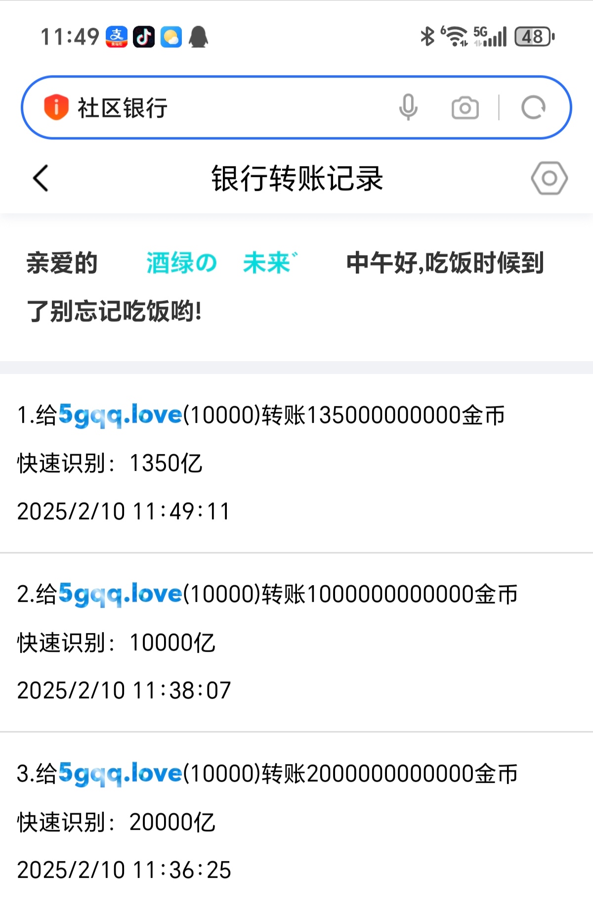银行转账记录